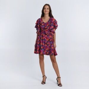 Molly Bracken || floral print mini with ruffle sleeve
